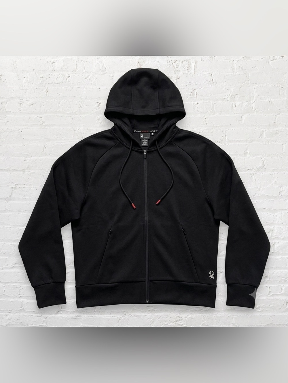 Spyder Black Full Zip Active Hoodie Jacket Women’s Size Large Raglan Athleisure